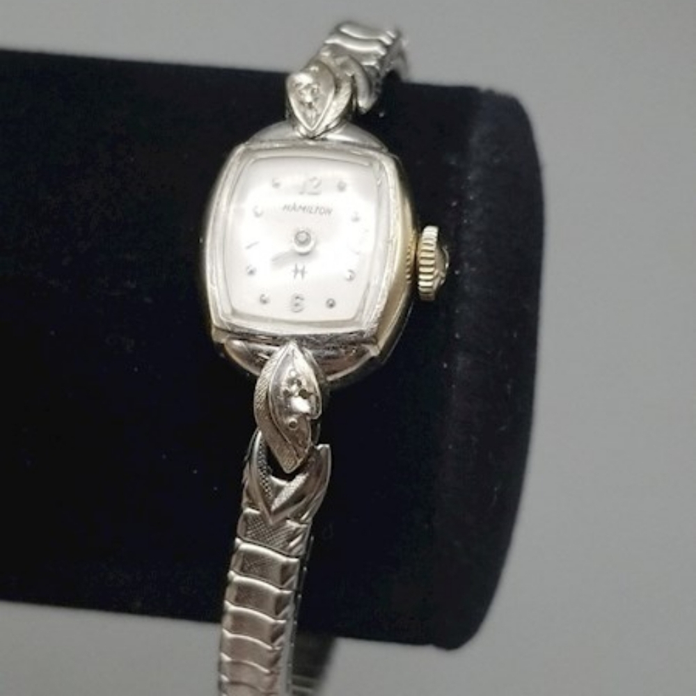 10K White Gold Hamilton Watch w/ Diamonds-Vintage!